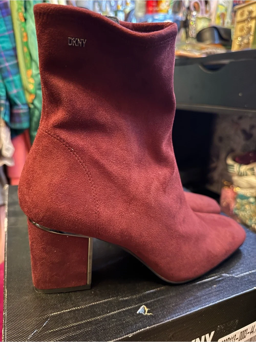 DKNY Wine Suede Block Heel Ankle Boots - Picture 3 of 7